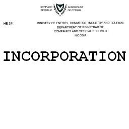 Сертификат инкорпорации регистрации кипрской компании Certificate of incorporation