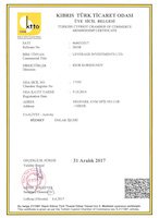 Сертификат о регистрация компании Leverage Investments Ltd в Торгово-Промышленной Палате ТРСК №17105